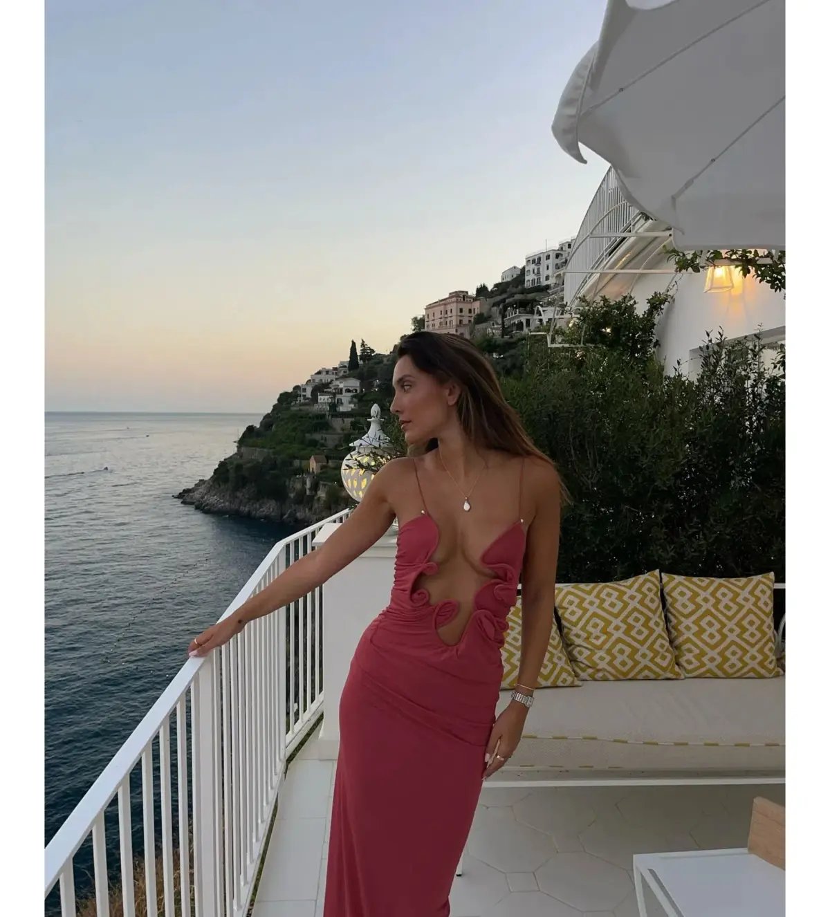 Christopher Esber Molded Venus Cutout Mesh Maxi Dress in Cayenne/Rose Size AU 6 photo 5