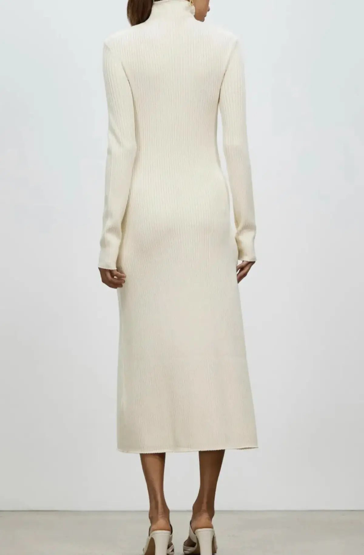 Camilla And Marc Ecru High Neck Gray Rib Knit Midi Dress Size 10 photo 5