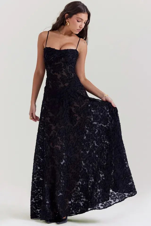 House Of CB Seren Floral Lace Back Maxi Dress Black  Size S/Au 8 photo 3