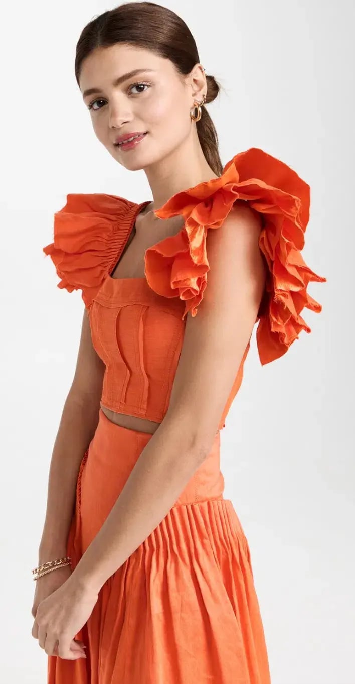 Aje Imagination Frill Sleeve Top Orange Size 14 & Yves Midi Skirt Size 12 photo 4