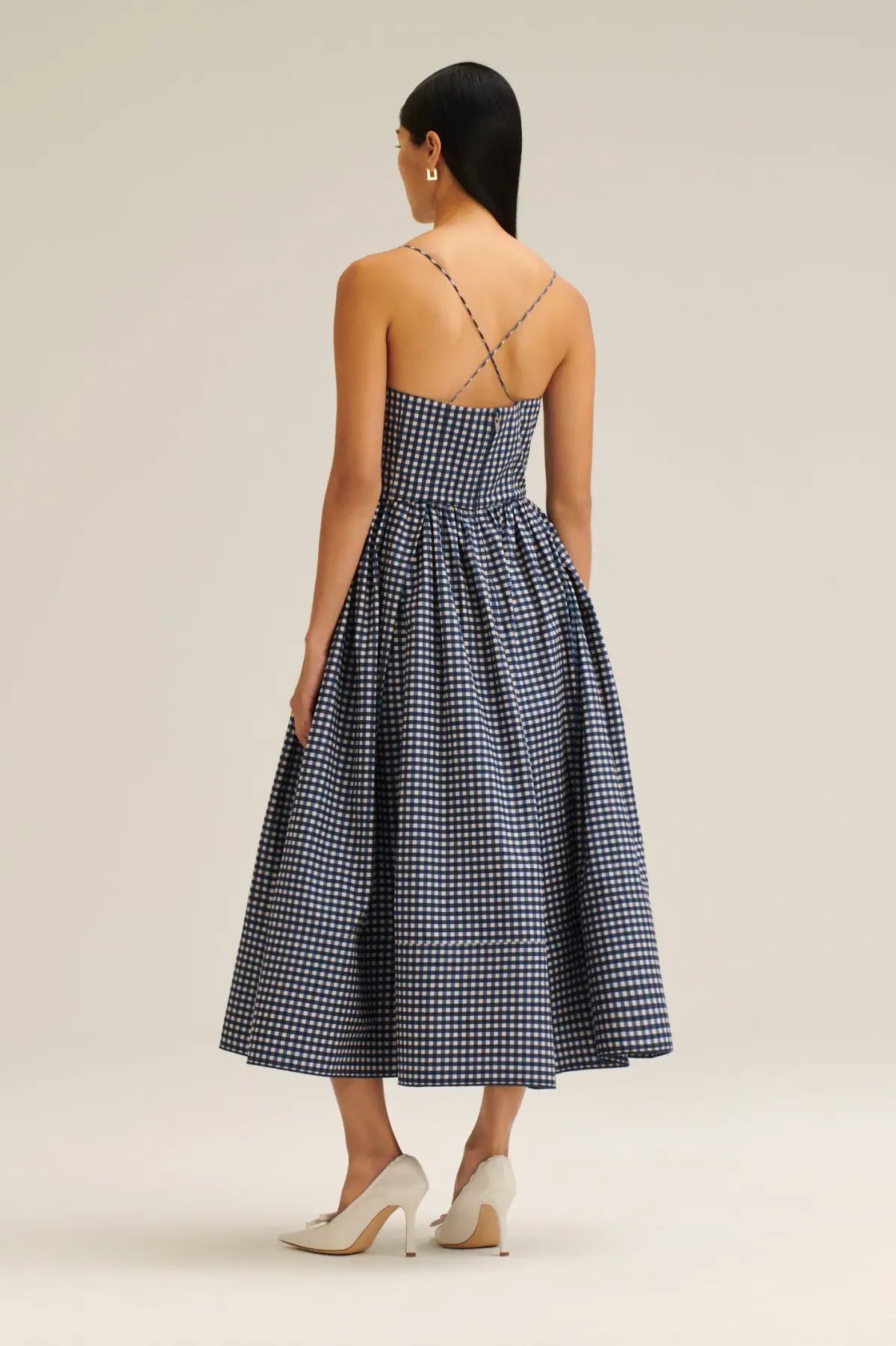 Scanlan Theodore Gingham Print Ballerina Dress Navy Shell Size 6 photo 3