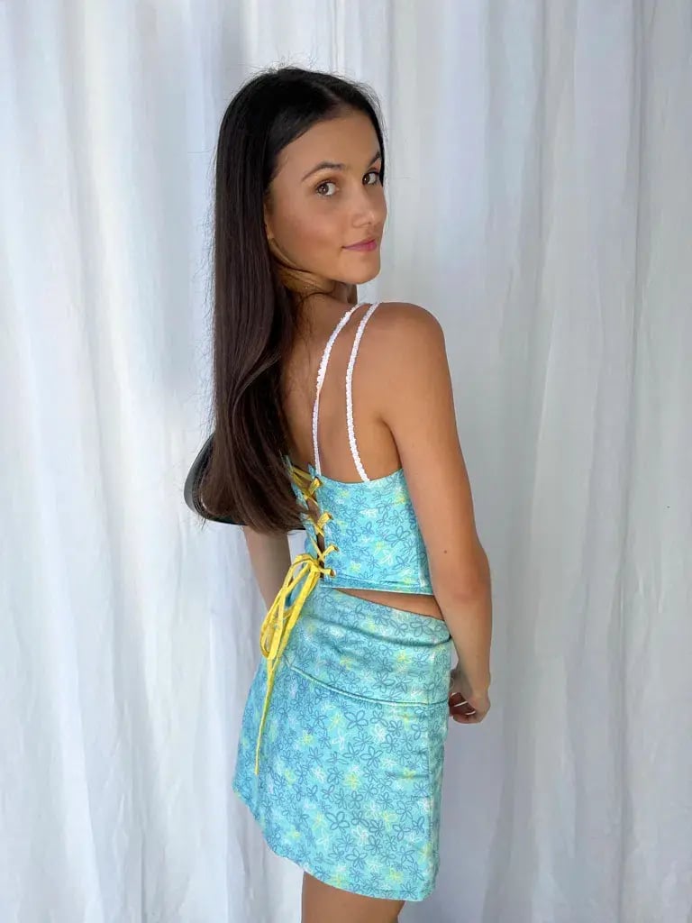 Eisha Collective Milah Mini Skirt Blue Floral Size 0 / AU 6 photo 8