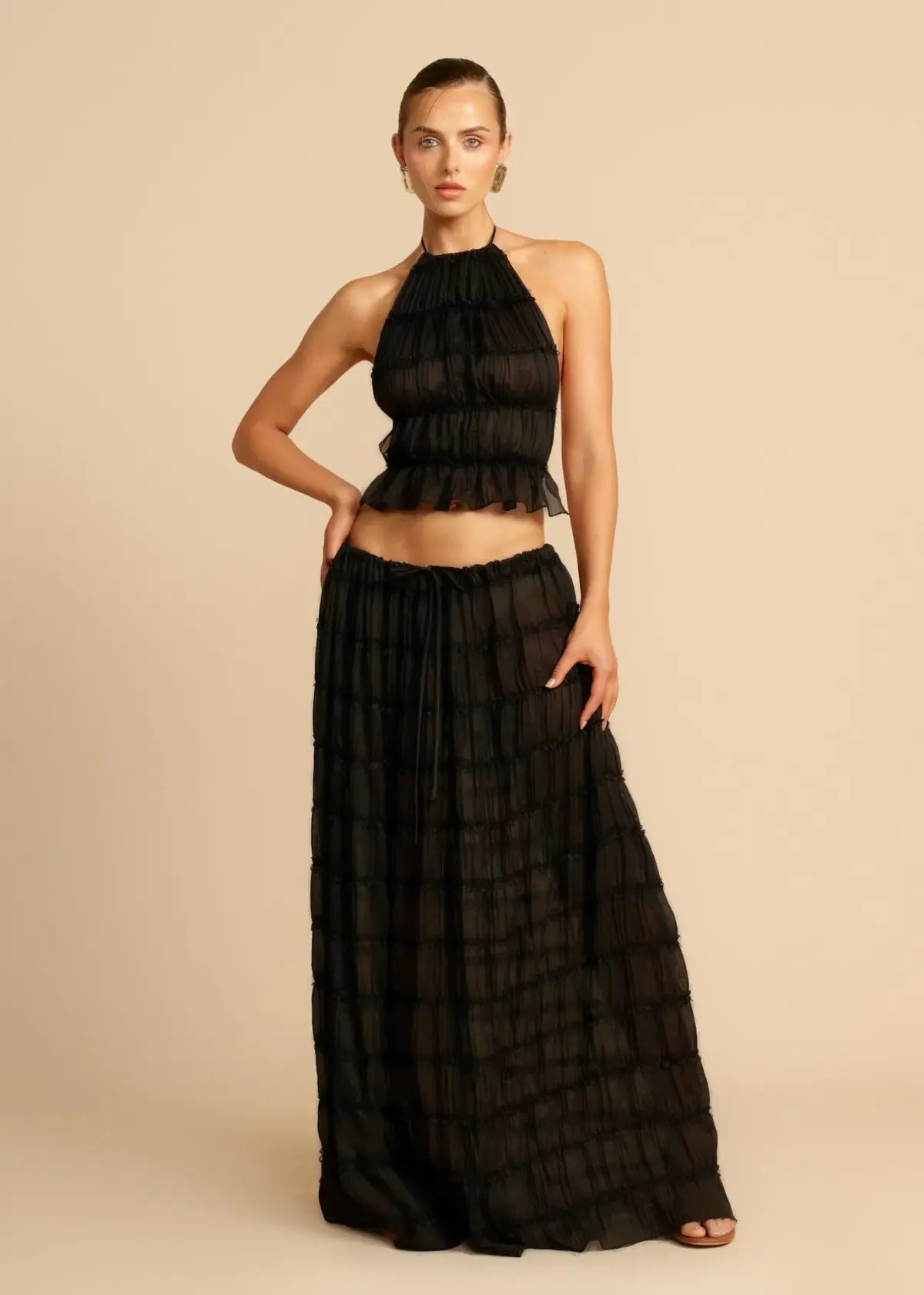 Arcina Ori Juliette Halter Top & Maxi Skirt Set in Black Size S (6-10 AU) photo 2