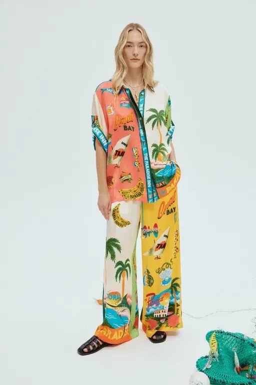 Alemais Paradiso Silk Shirt Size 12 And Pants Size 12 Set Multi photo 2