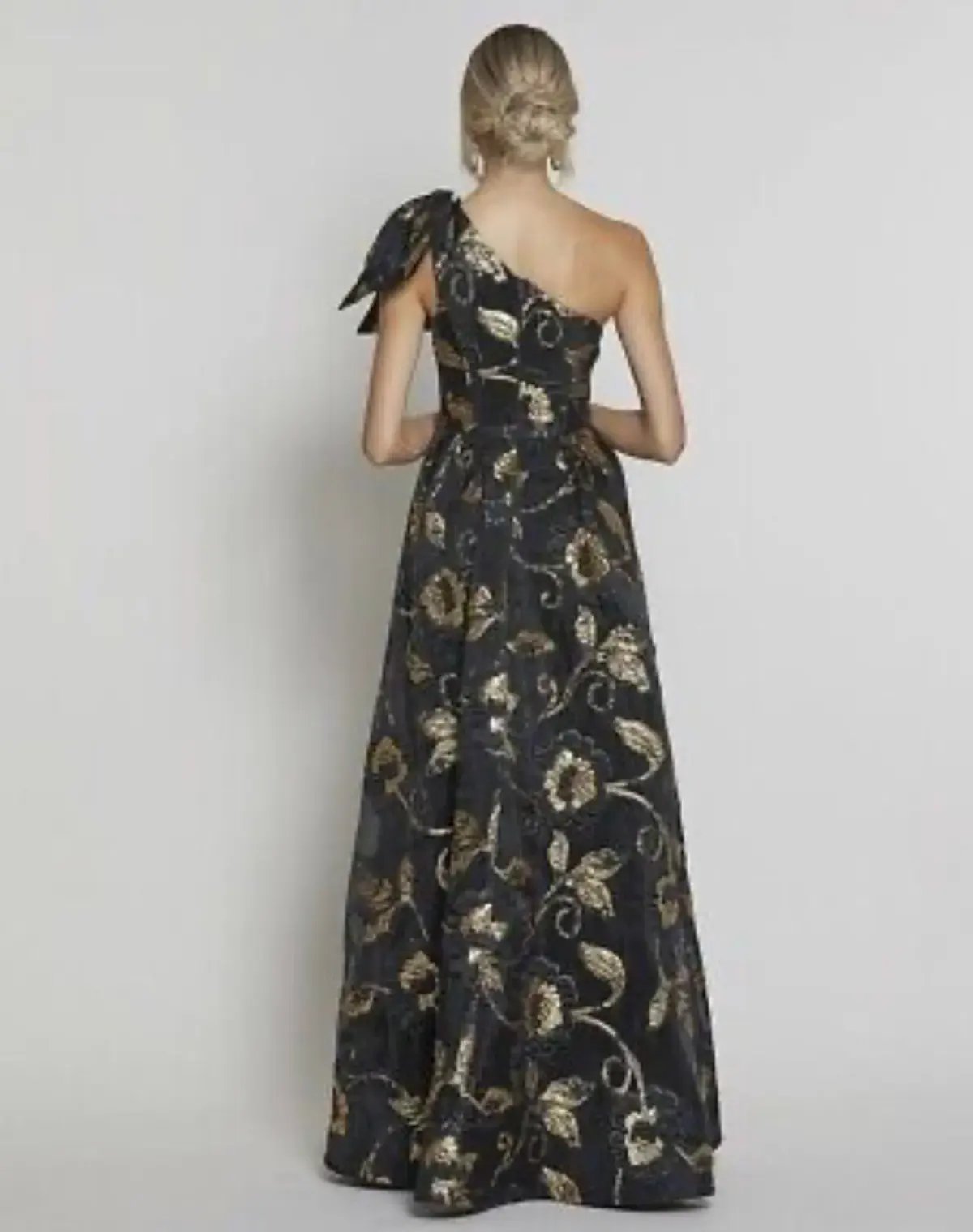 Bariano Olympia One Shoulder Gown Black/Gold Size 8 photo 4