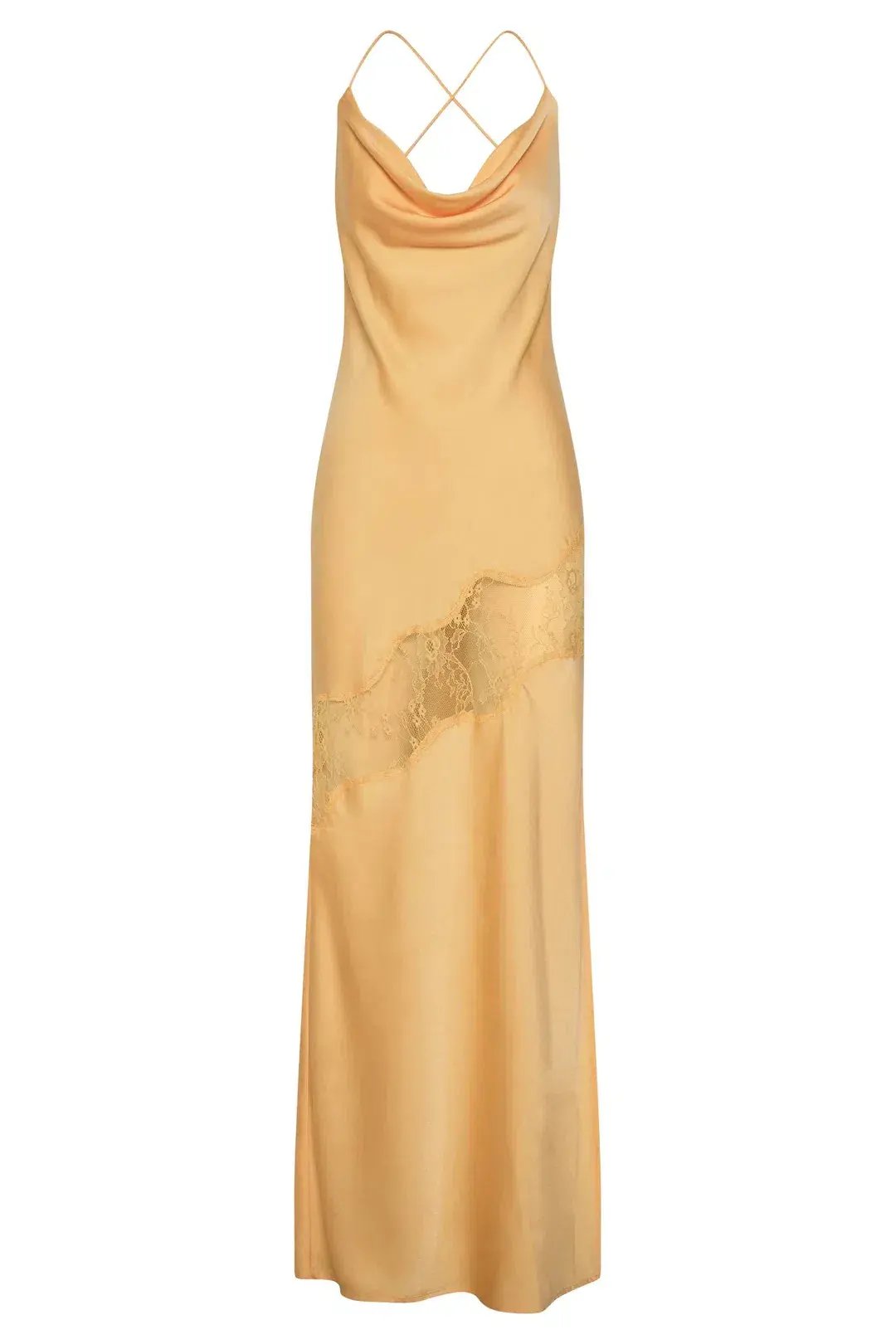 Meshki Chandra Lace Detail Satin Maxi Dress Lemon Size 14 photo 8