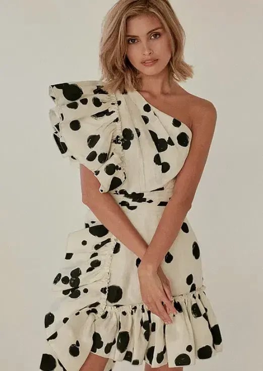 Aje Beronia Asymmetric Mini Dress Black & White Print Size 6 photo 3