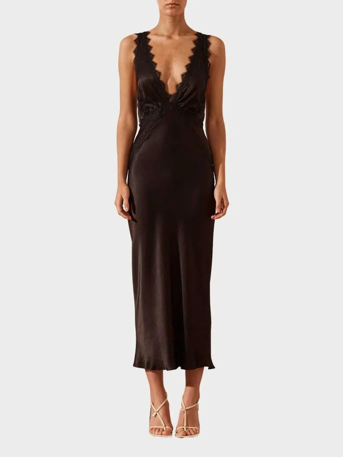 Shona Joy Camille Lace Cross Back Midi Dress Black Size 8 photo 3
