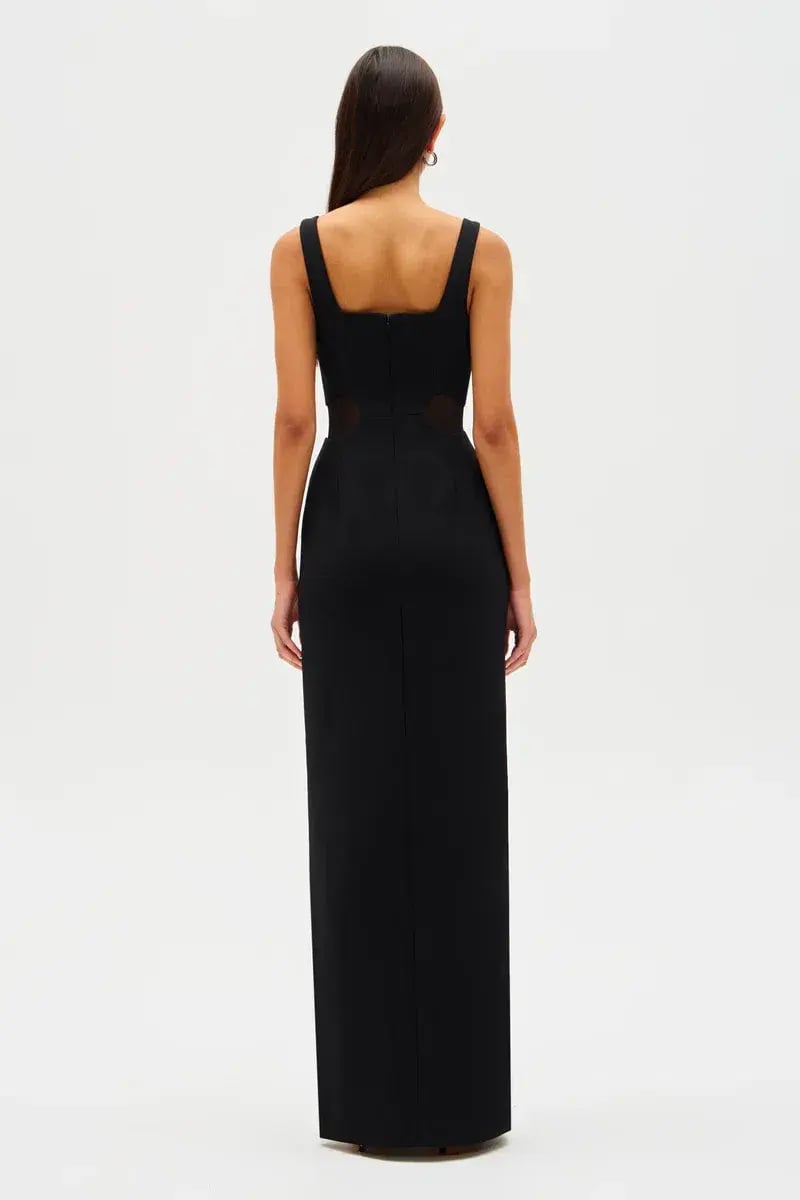 MISHA Damita Crepe & Mesh Maxi Dress Black Size 12 photo 7