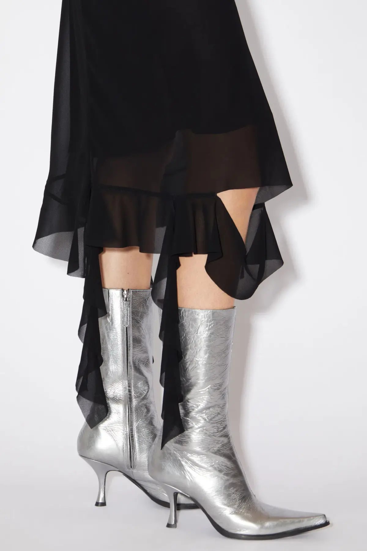 Acne Studios Asymmetrical Ruffled Midi Strap Dress in Black Size 10 photo 5