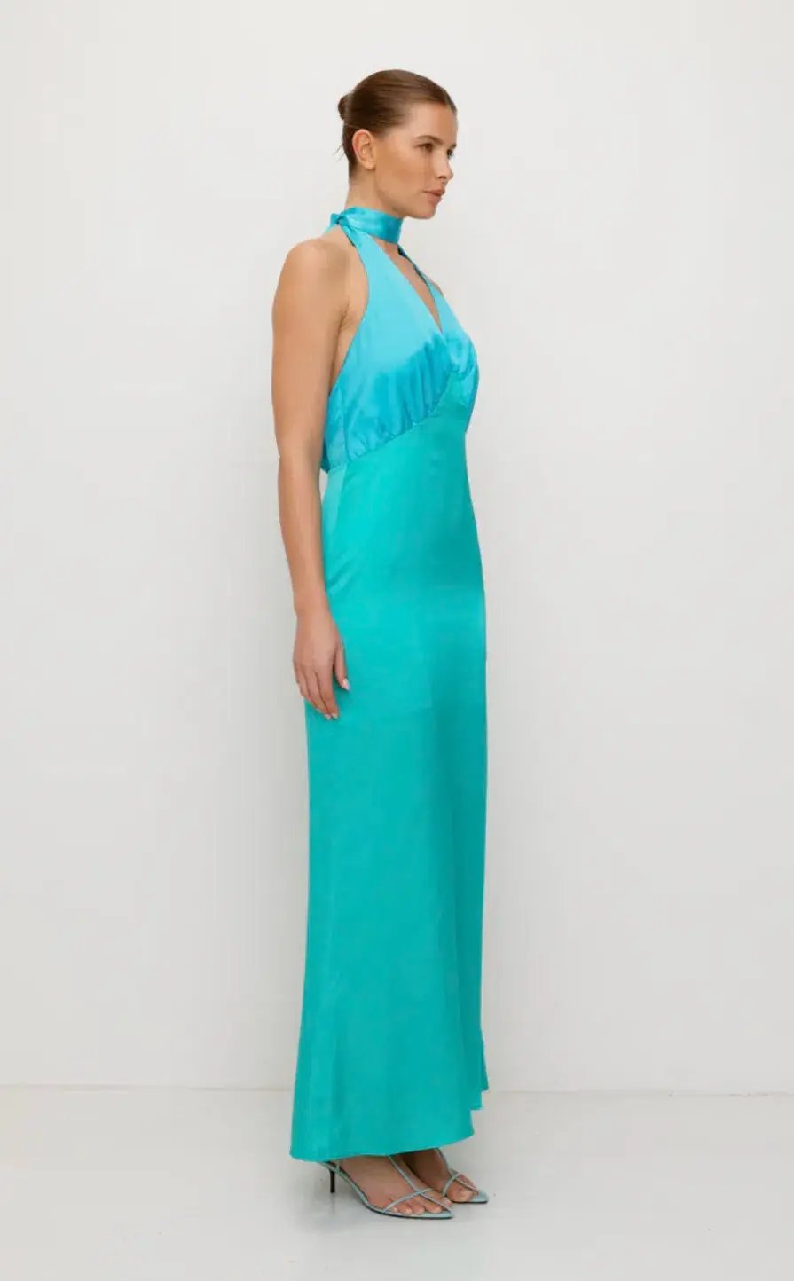 The Wolf Gang Oahu Slip Maxi Dress Aquamarine Size L/AU 12 photo 3
