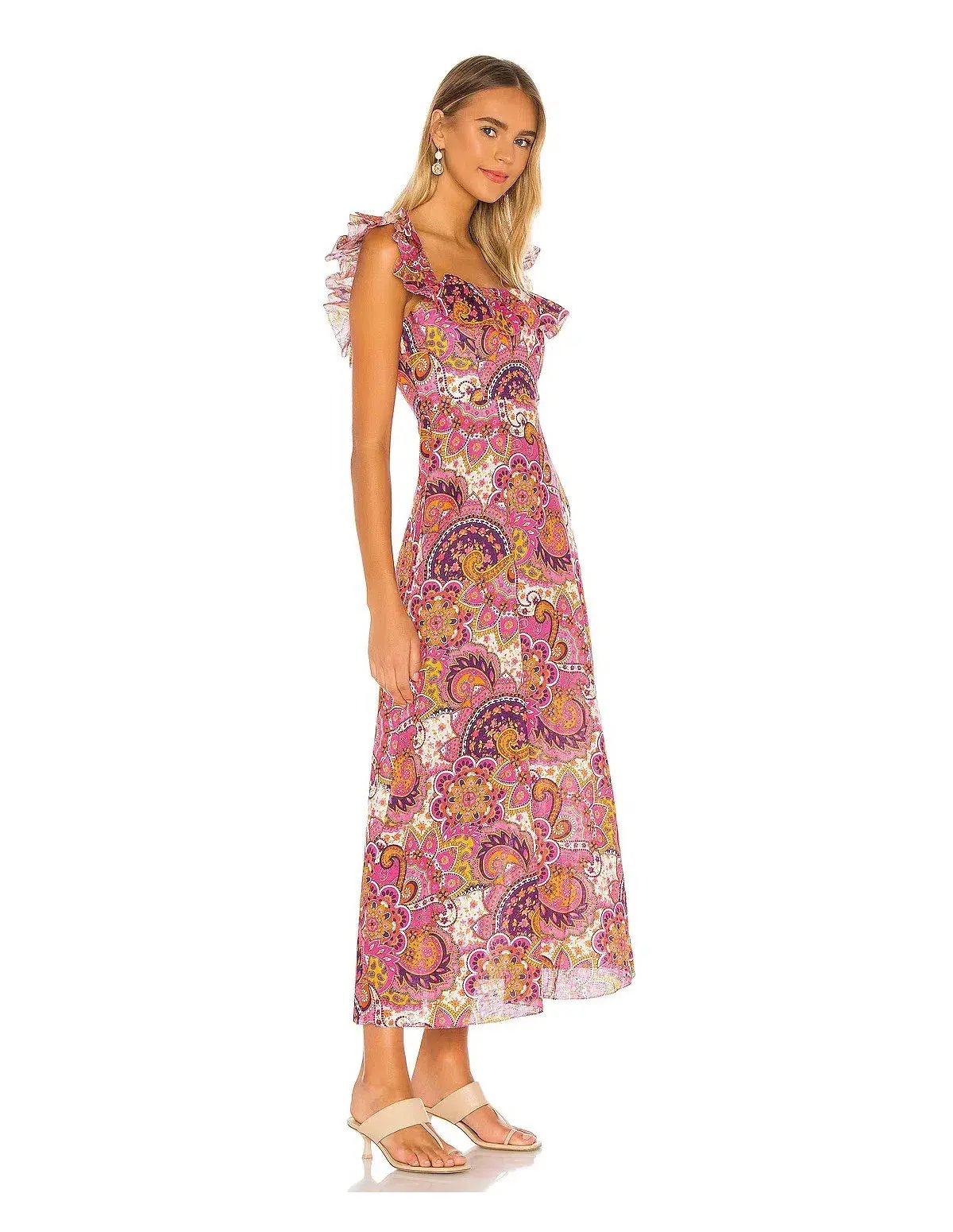 Zimmermann Fiesta Ruffle Midi Dress Print Size 12 photo 2