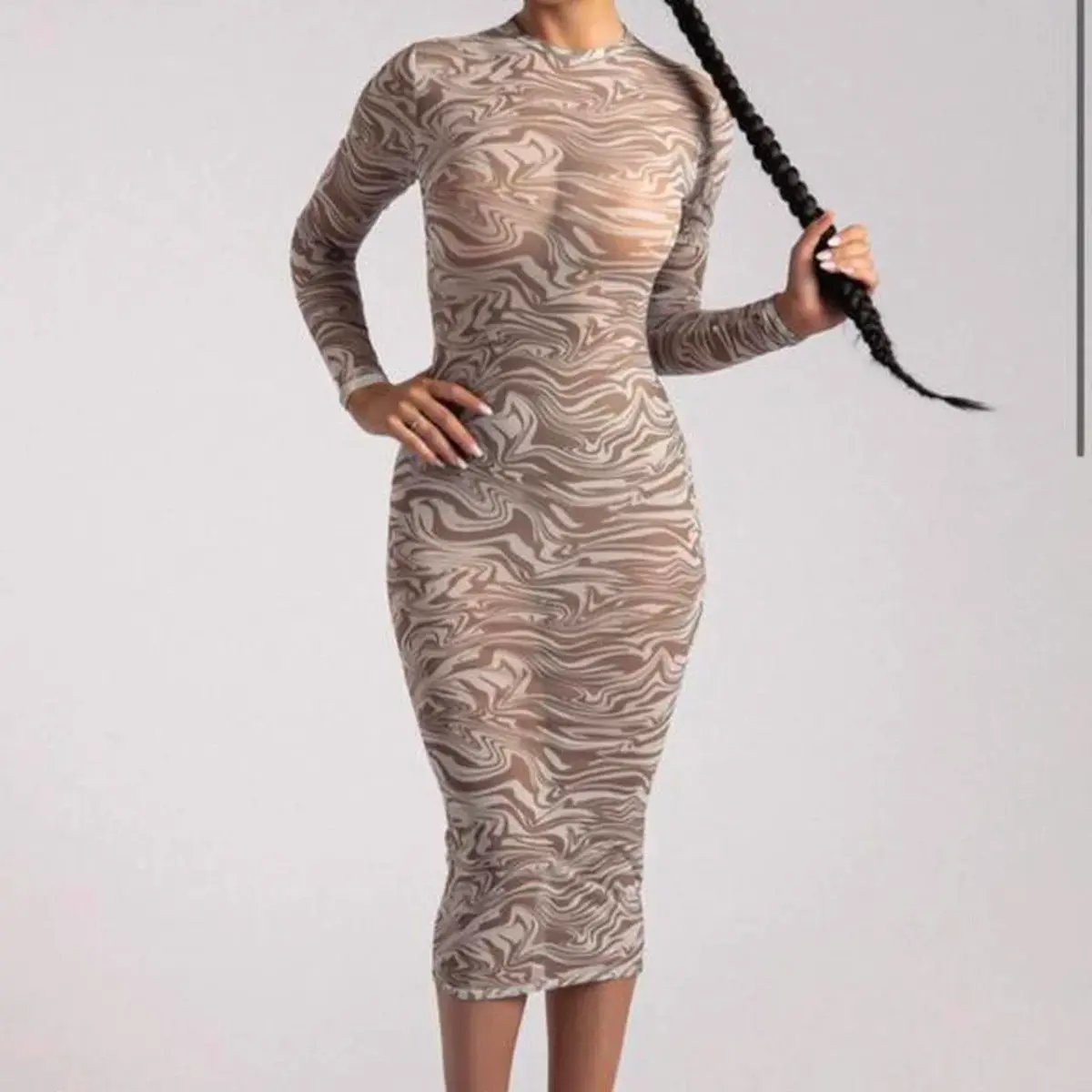 Meshki Bonnie Mesh Long Sleeve Midi Dress Retrograde Print Size 6 photo 3