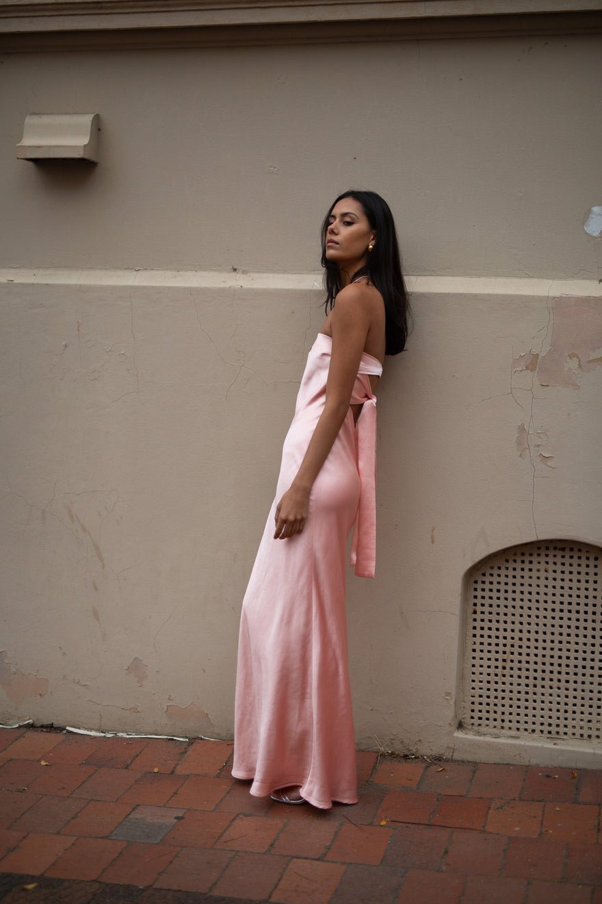 Third Form Satin Tie Back Strapless Maxi Dress - Fairy Floss photo 2