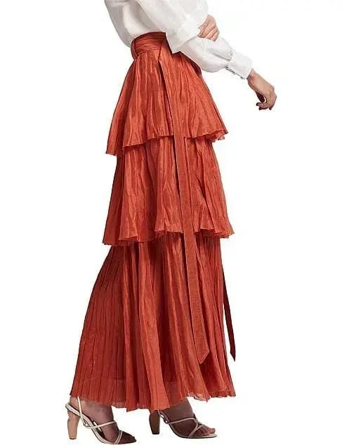 Aje Unfold Tiered Maxi Skirt Rust Size 8 photo 4