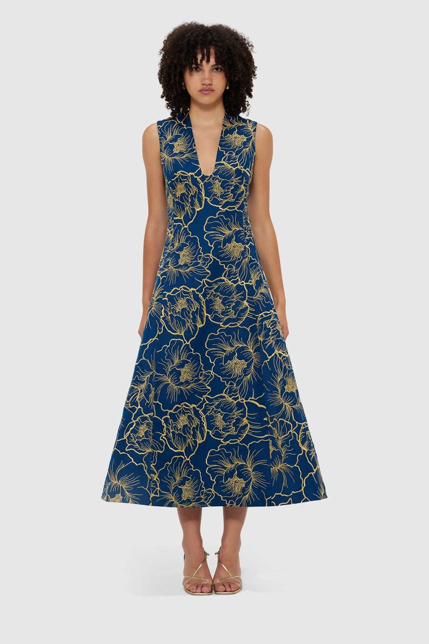 Leo Lin Nicole V Neck Midi Dress - Marine Blue photo 4