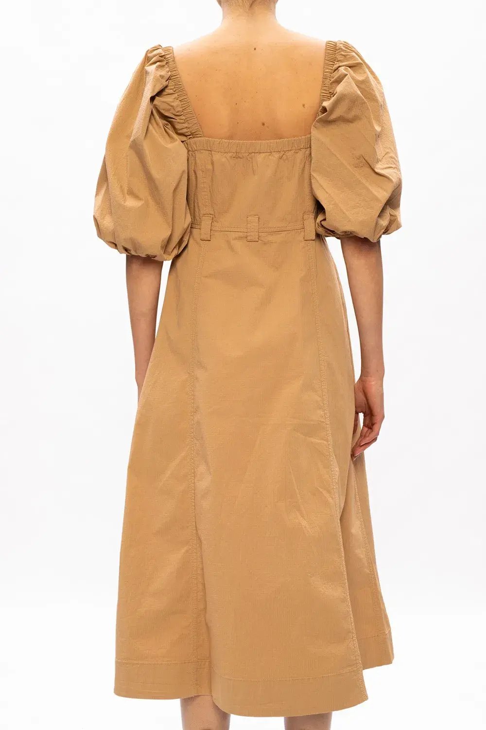 Ganni Square Neck Puff Sleeve Dress Tammin Beige Size 42/Au 10 photo 3