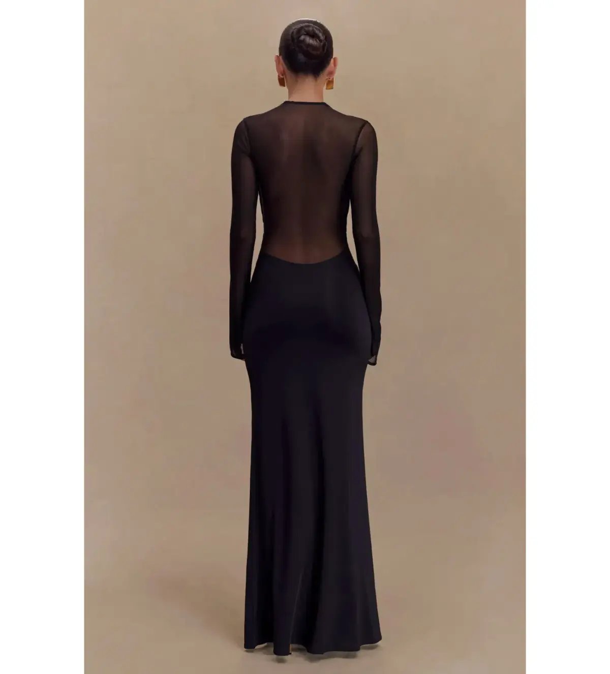 Meshki Tania Slinky and Mesh Long Sleeve Maxi Black Size S/AU 8 photo 2