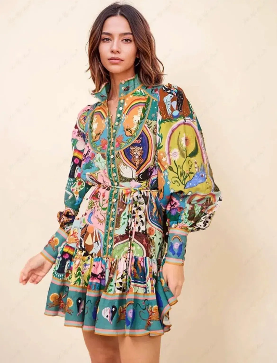 Alemais Evergreen Mini Dress in Multi Print Size AU 8 photo 5