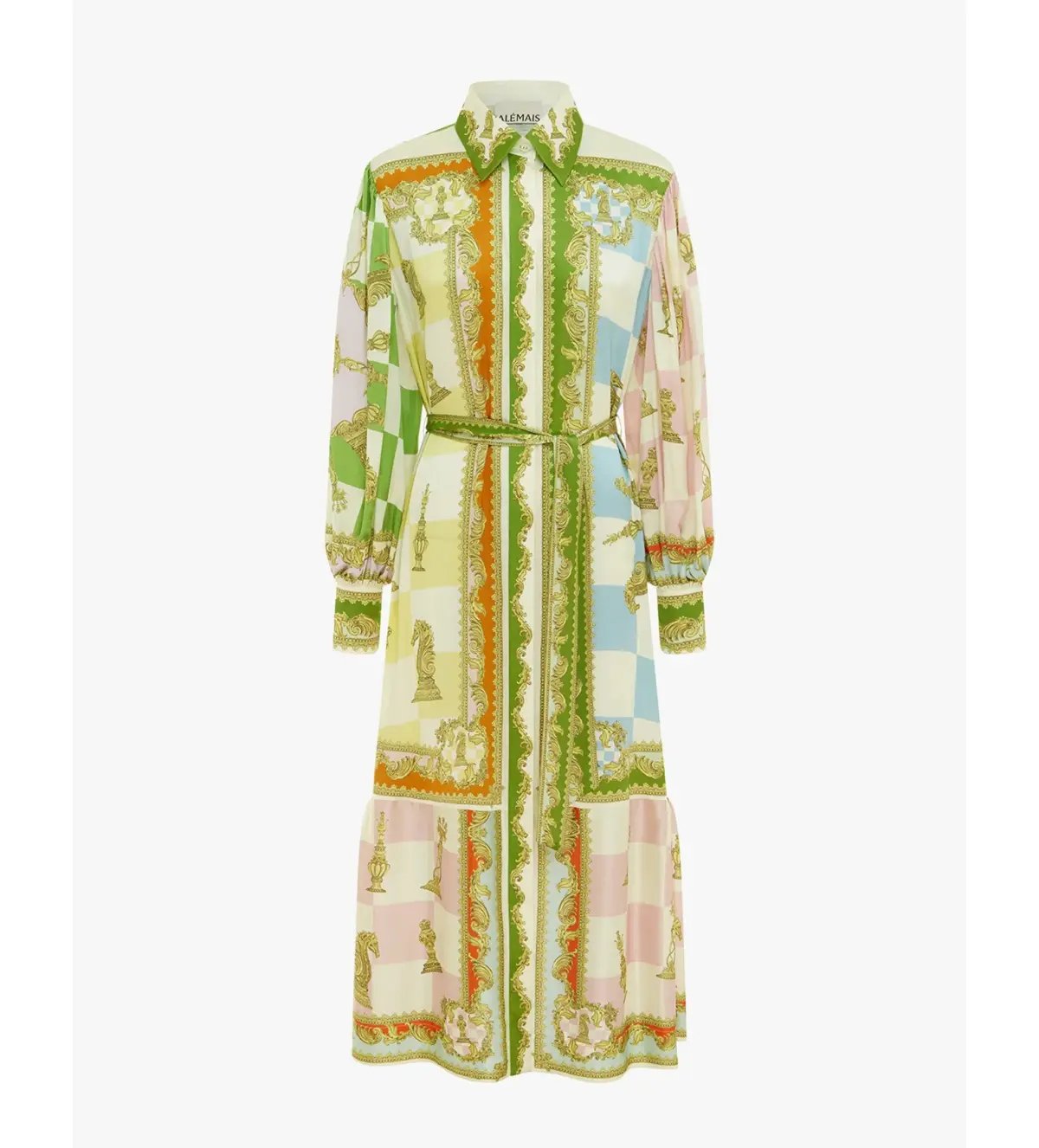 Alemais Checkmate Silk Midi Shirtdress Multi Print Size AU 10 photo 9