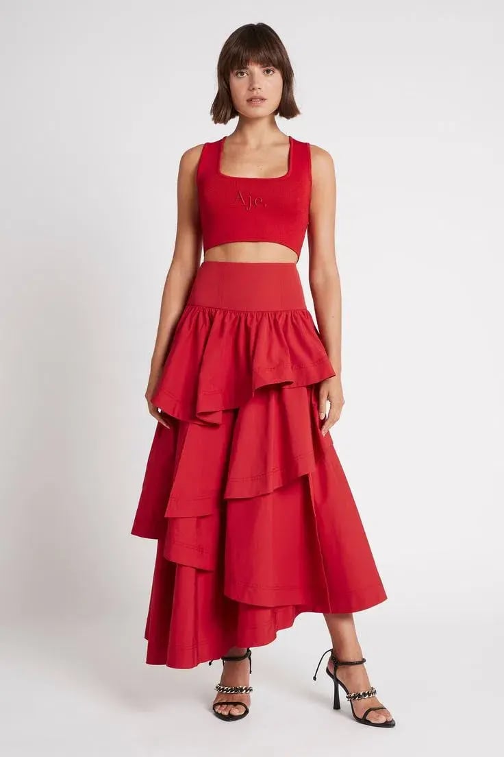Aje Cosmos Tiered Frill Midi Skirt Red Size 8 photo 4