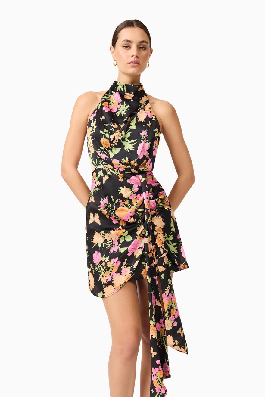 Elliatt Tessa Halter Mini Dress - Black Multi photo 2