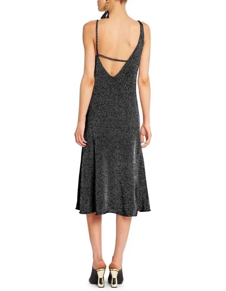 Sass & Bide Liquid Metal Black Metallic Knit Dress Size L/AU 14 photo 2