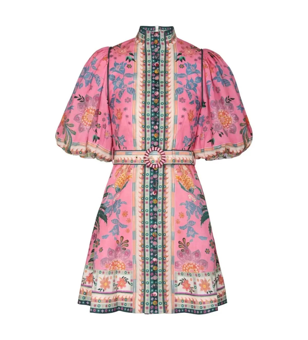 Zimmermann Ginger Buttoned Mini Dress Pink Multi Size 4 /  AU 16 photo 5