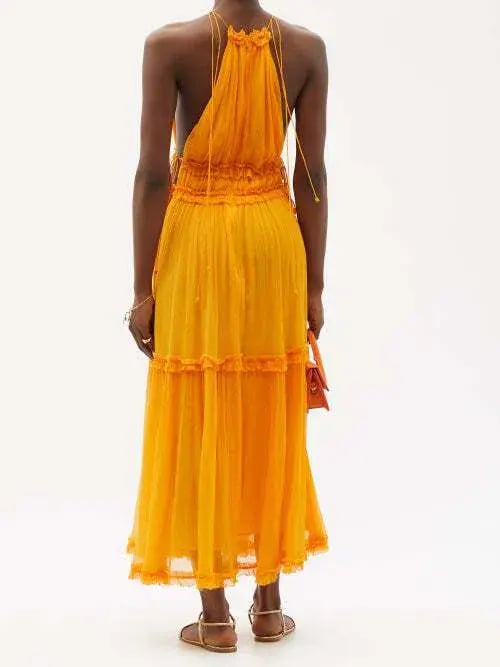 Zimmermann Mae Ruffled Silk Midi Dress Mango Size 2 / Au 12 photo 2