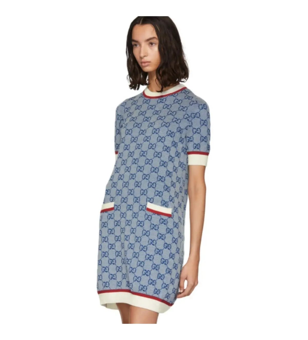 Dolce & Gabbana Blue Knit GG Mini Dress Printed Size 10 photo 3