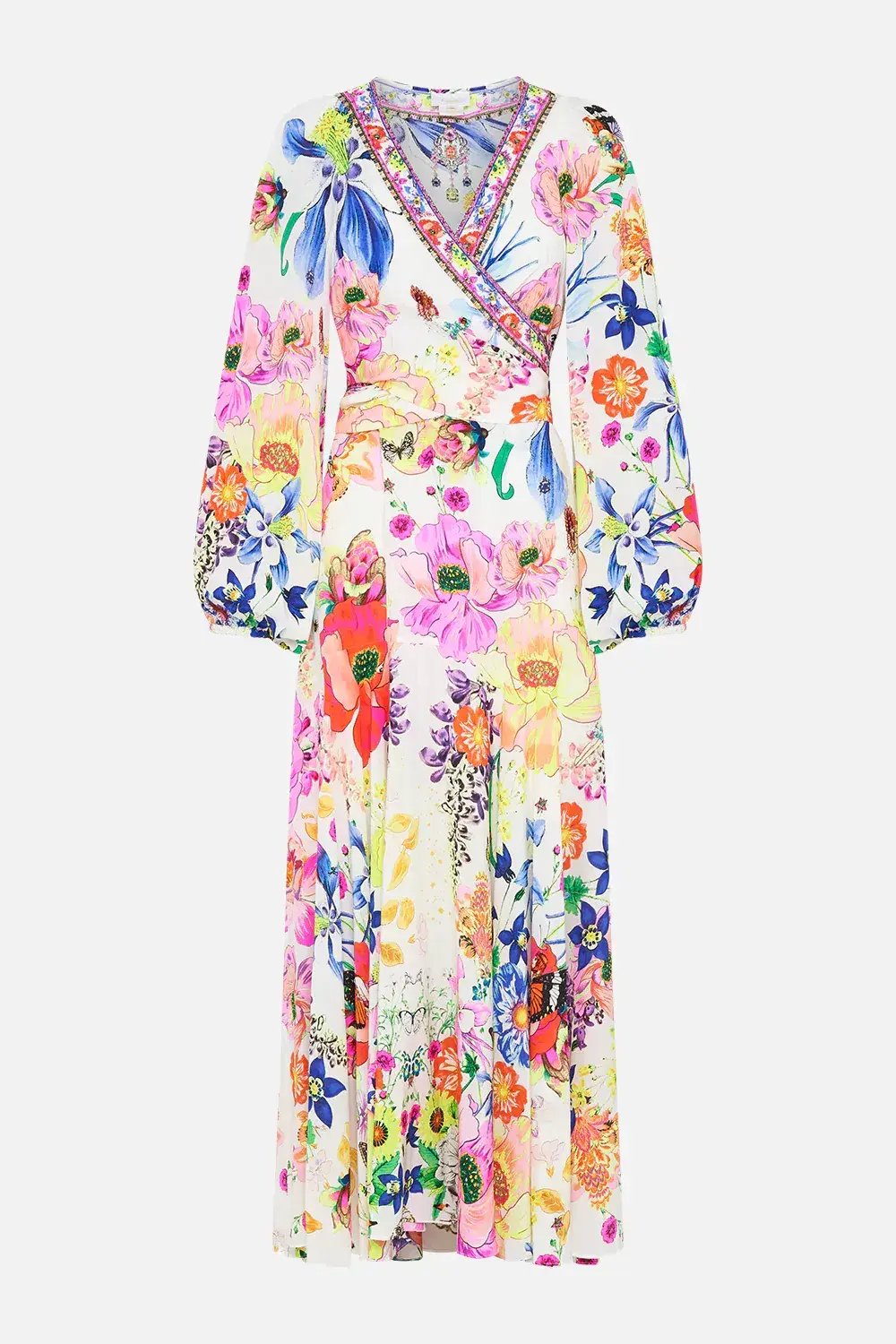 Camilla Wrap Tie Dress With Blouson Sleeve Fairy Gang Floral Size L/ Au 14 photo 6