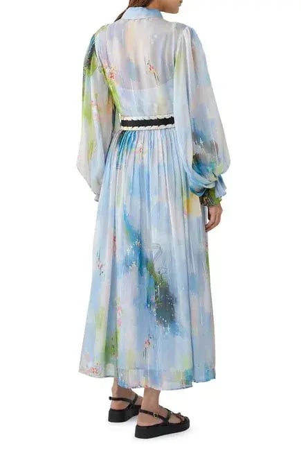 Leo Lin Cassie Tie Neck Midi Dress Willow Print Size 6 photo 2