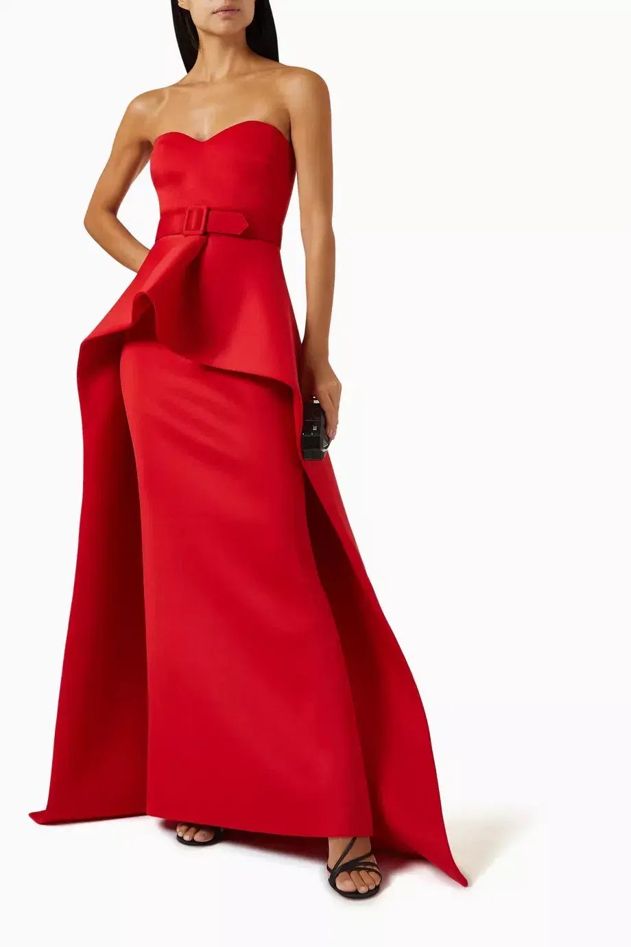Badgley Mischka Strapless Elongated Peplum Gown in Scuba Red Size  US 8 / AU 12 photo 3