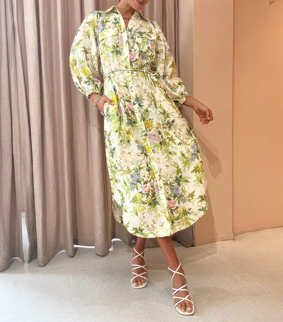 Alemais Eden Midi Shirt Dress Belted Floral Print Linen Size AU 10 photo 6