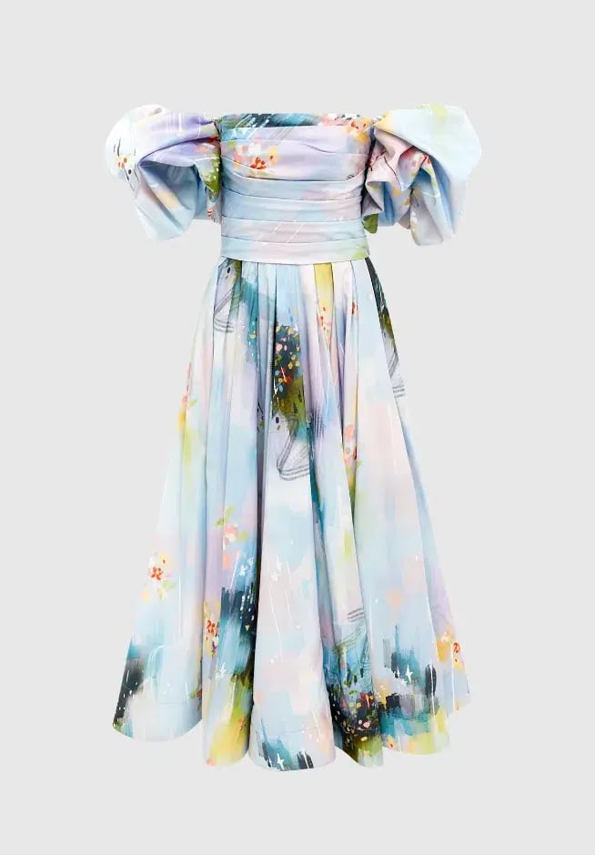 Leo Lin Matilda Puff Sleeve Midi Dress Willow Print Size 14 photo 3