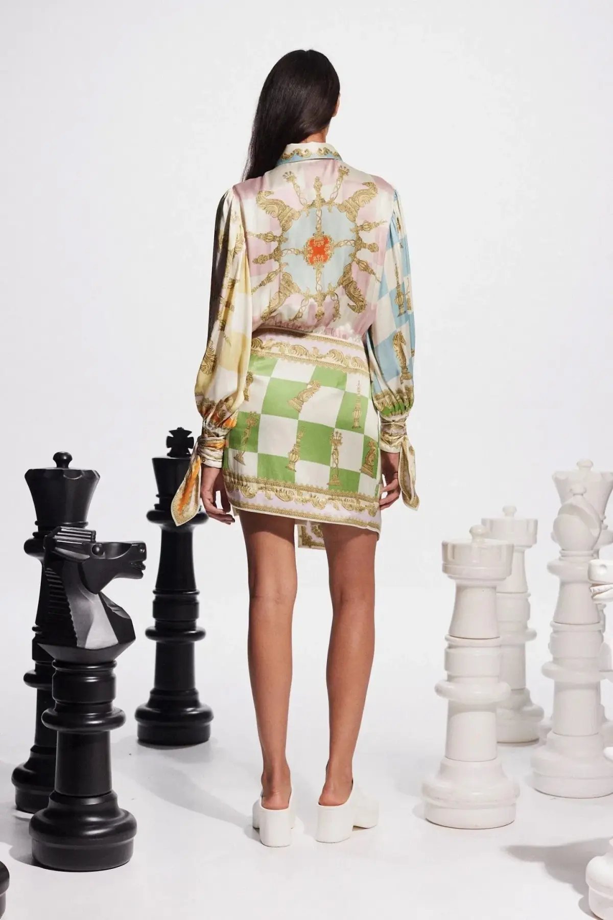 Alemais Checkmate Silk Mini Dress In Multi Size 8 photo 3
