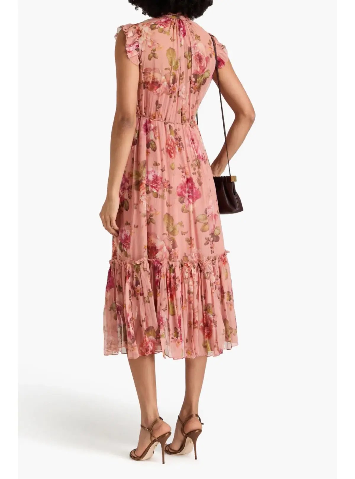 Zimmermann Luminosity Flutter Midi Dress in Dusty Pink Floral Size 1 AU 10 photo 2