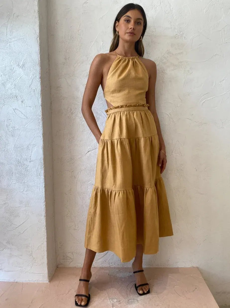 Shona Joy Aria Backless Midi Dress in Ginger Size 10 photo 3