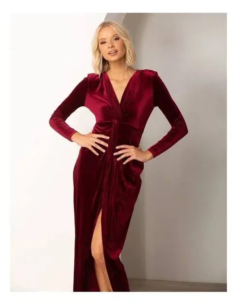 Pilgrim Lundi Dress  Burgundy Velvet  Size 10 photo 2