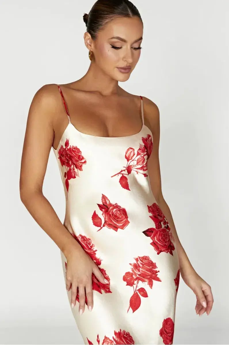 Meshki Rosalie Maxi Dress White & Red Rose Print Size S / AU 8 photo 3