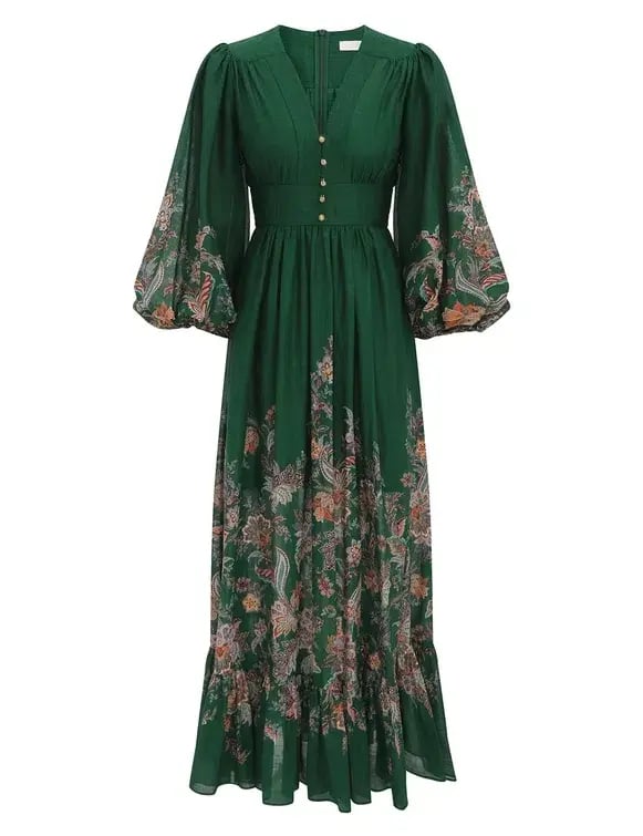 Zimmermann Rhiannon Plunge Maxi Dress Green Multi Paisley Size 3 / AU 14 photo 5