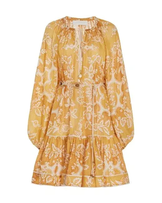 Zimmermann Raie Tiered Billow Mini Dress in Gold Damask Size 0/8 AU photo 3