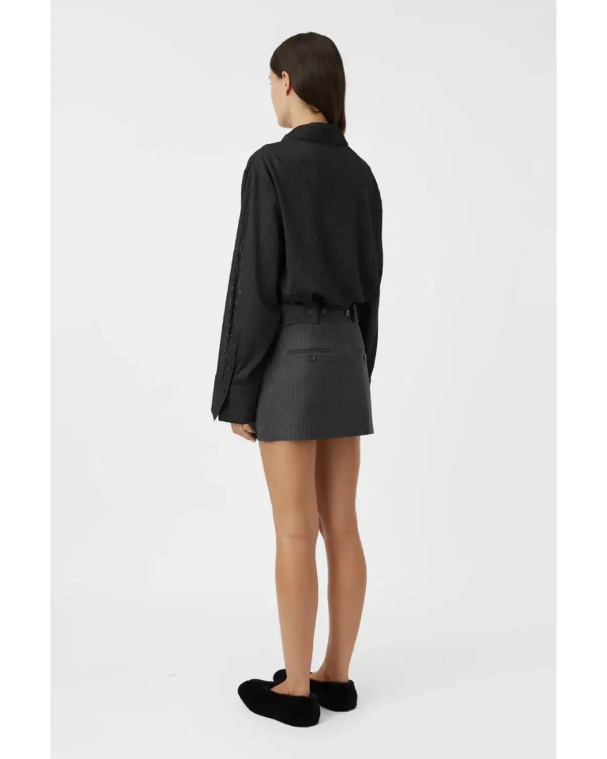 Camilla and Marc Brancusi Blazer and Mini Skirt Set in Charcoal Pinstripe Size AU 6 photo 6