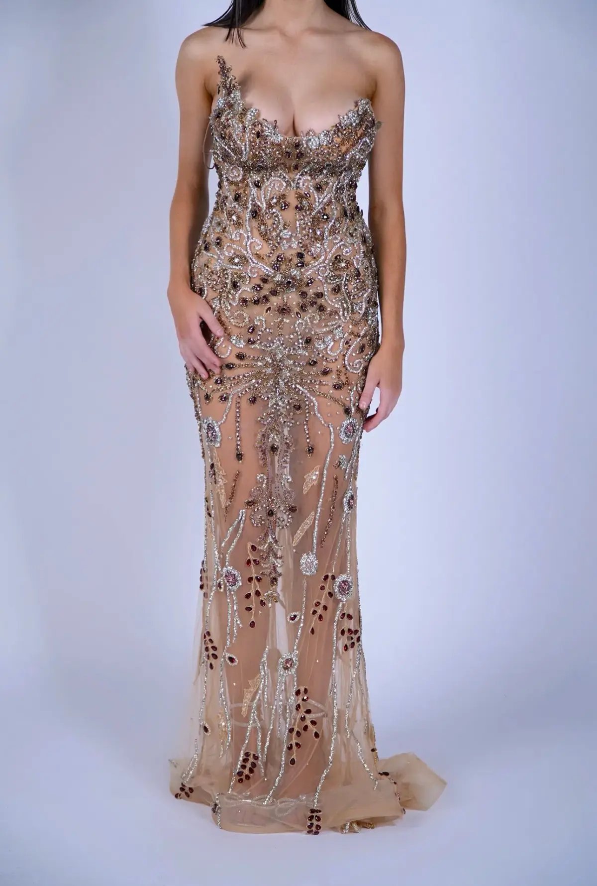 Goddess Exclusive Gold Embellished Gown Gold Size 8 photo 3