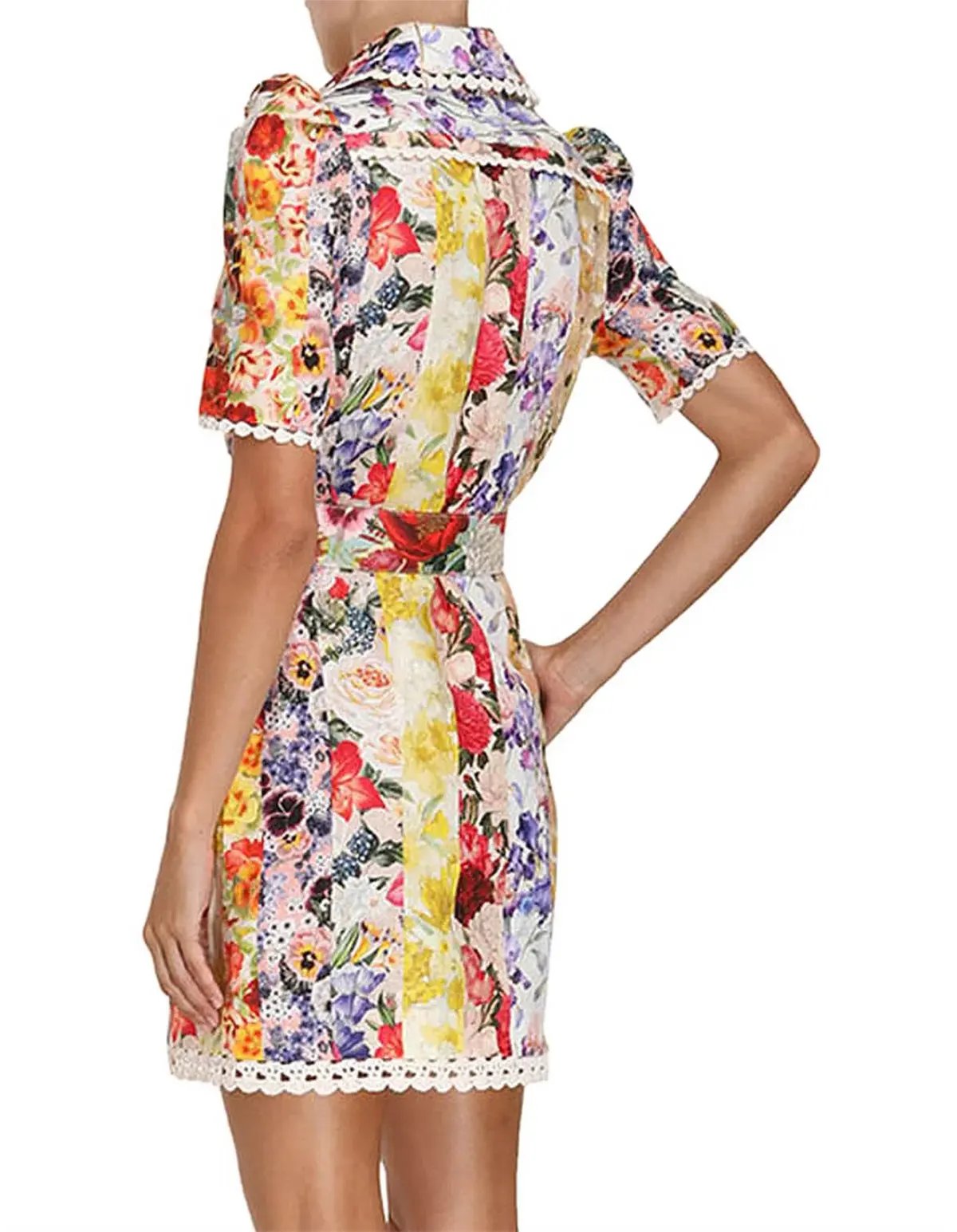 Zimmerman Wonderland Mini Shirt Dress in Spliced Stripe Floral Size 2 / AU 12 photo 4