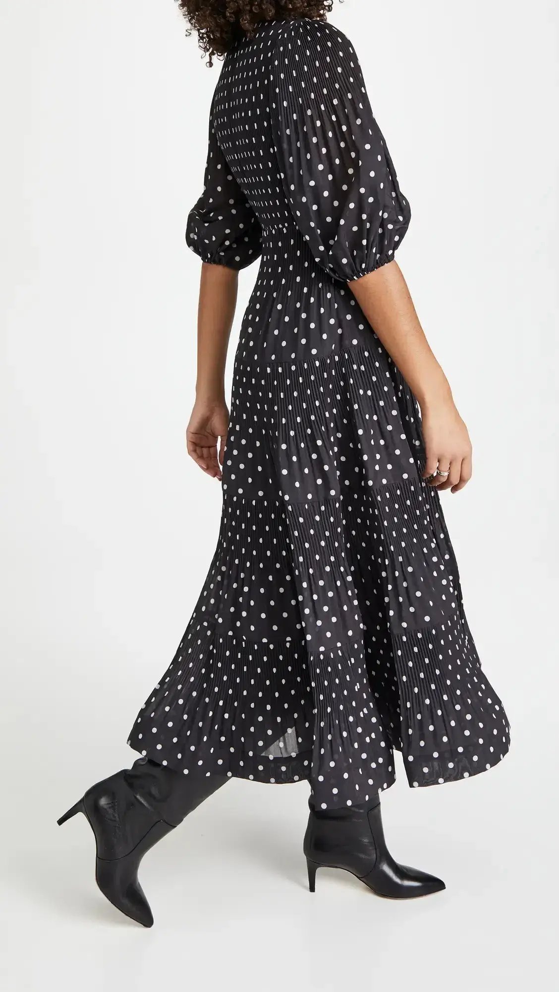 Zimmermann Pleated Long Sleeve Midi Dress in Black & Pearl Polka Dot Size 2 / AU 12 photo 2