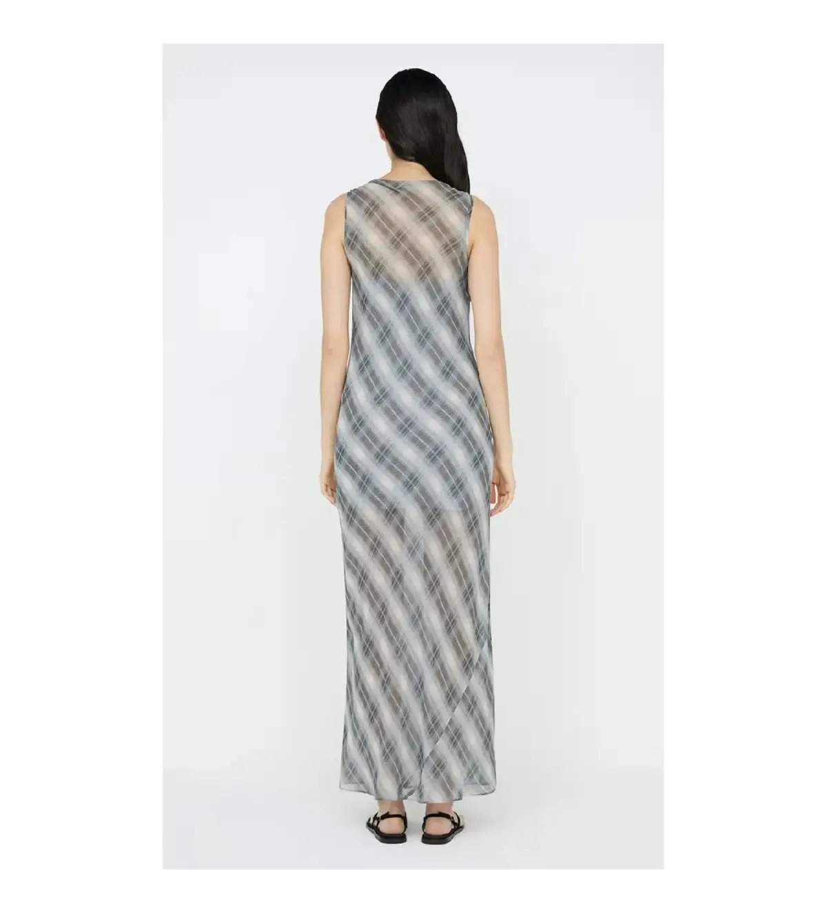 Bec & Bridge Seanna Boat Neck Maxi Dress Blue Check Size AU 14 photo 4