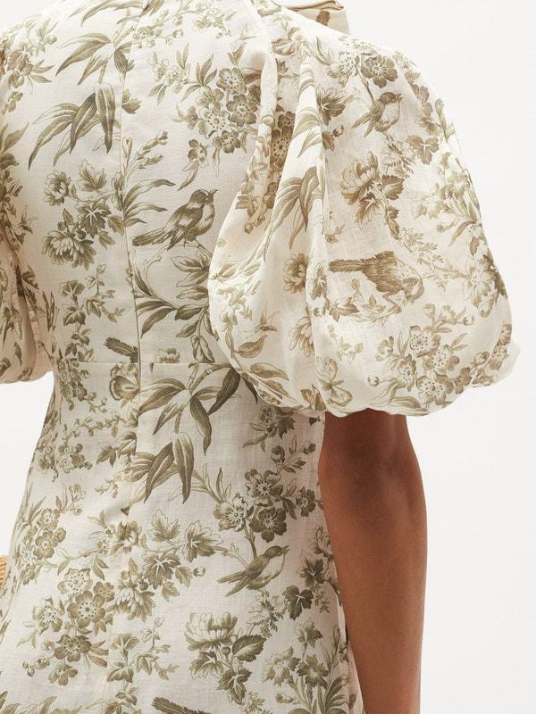 Zimmermann Puff-sleeve bird-print linen mini dress Size 3 photo 3