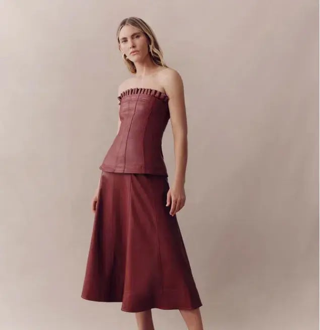 Aje Stanhope Vegan Leather Top Mahogany Red Size 8 photo 2