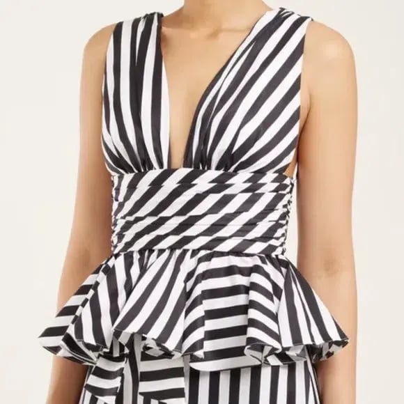 Caroline Constas Cotton Peplum Striped Top Print Size 10 photo 2